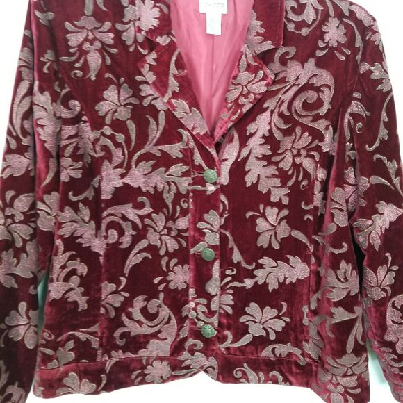 Chico's Women's  Velvet Shimmer 3 Button Jacket sz XL Red Paisley Lined Event - Picture 3 of 8